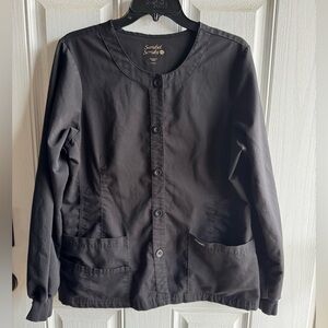 Sanibel Scrubs Black Button-Up Scrub Jacket